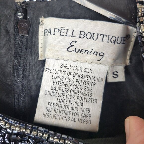 PAPELL BOUTIQUE EVENING Vintage Black Beaded Silk Top - Size S - Picture 5 of 6